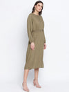 Belle Solid Khaki Smoked Women Dress