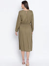 Belle Solid Khaki Smoked Women Dress