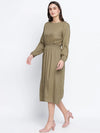 Belle Solid Khaki Smoked Women Dress