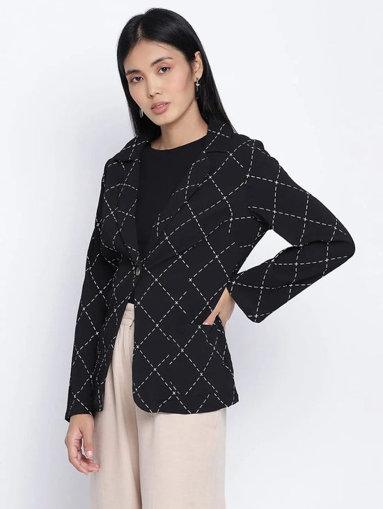 Smasher Fling Black Check Pattern Women Blazer Jacket