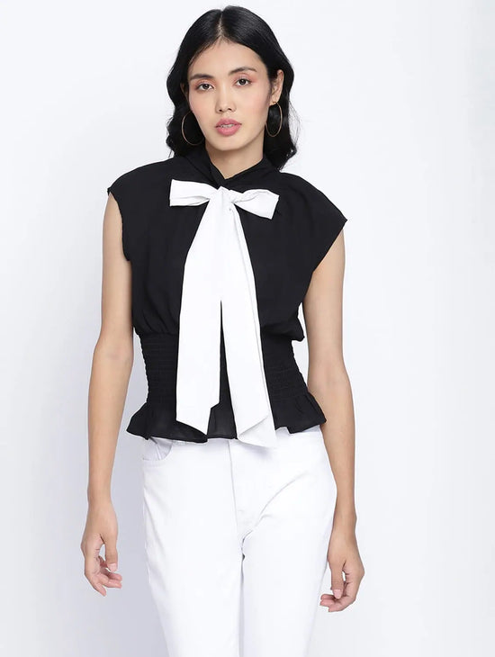 Femme Fatal Black Color Bow Style Women Top