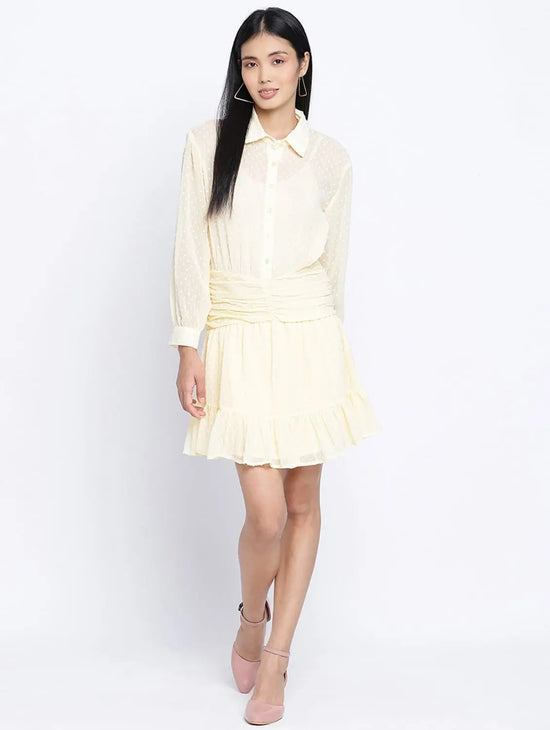 Suttle Yellow Gathered Swissdot Style Women Dress