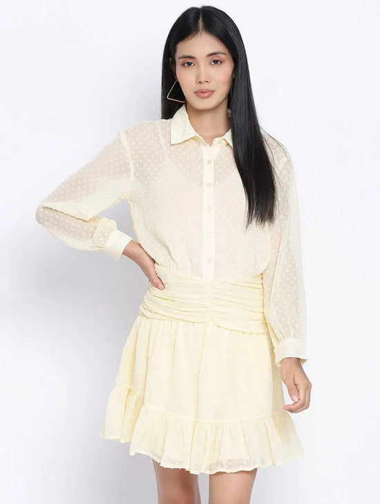 Suttle Yellow Gathered Swissdot Style Women Dress