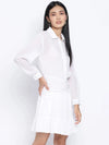 Grandeur White Gathered Swissdot Style Women Dress