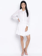 Grandeur White Gathered Swissdot Style Women Dress