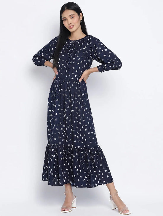 Exciting Blue Printed Causal Women Dress