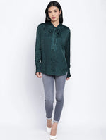 Hazzy Chic Green Women Viscose Dobby Top