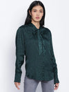 Hazzy Chic Green Women Viscose Dobby Top