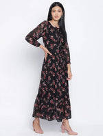 Beauteous Black Floral Print Women Dress