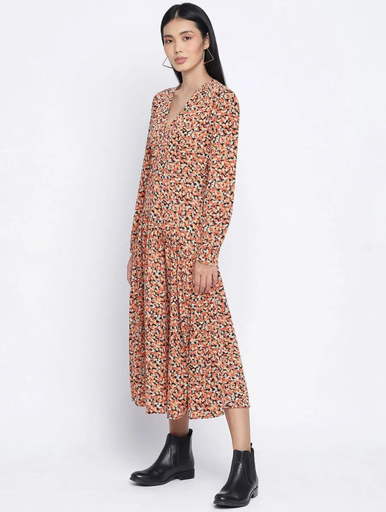 Gracious Orange Printed Casual Women Dress