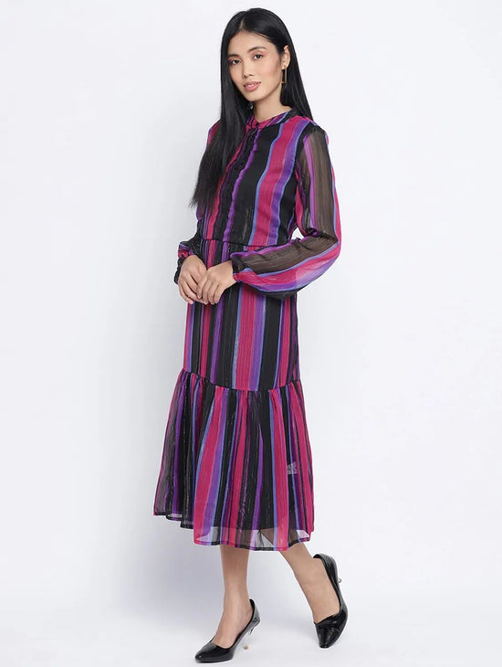 Lurex Rainbow Meld Stripez Casual Women Dresss