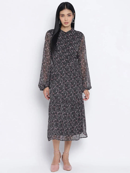 Flame Black Printed Causal Women Dress