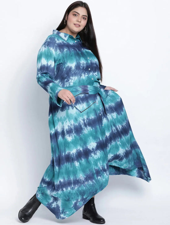 Celestical Trendy Tie Dye Button Down Plus Size Dress