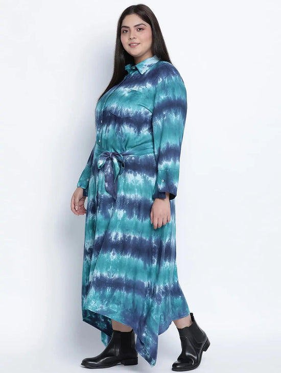 Celestical Trendy Tie Dye Button Down Plus Size Dress