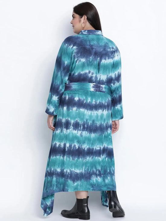 Celestical Trendy Tie Dye Button Down Plus Size Dress