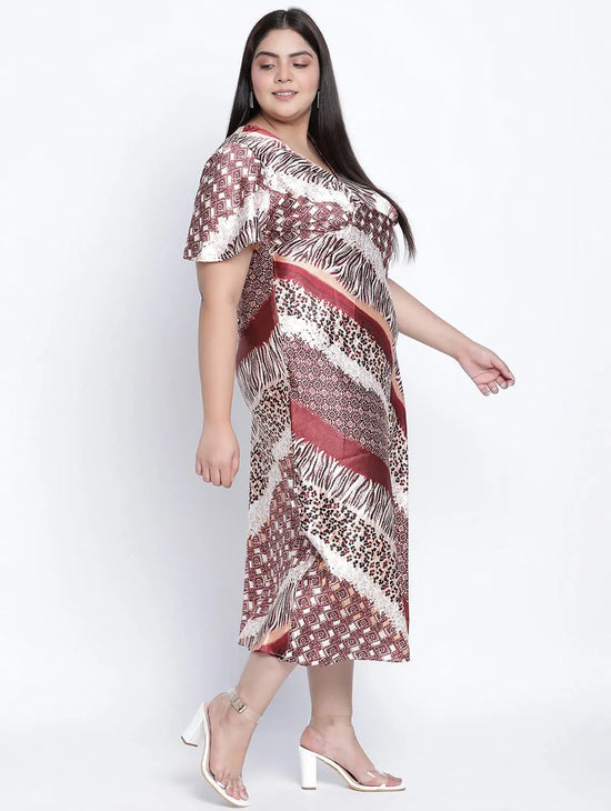 Chaste Natural Satin Print Women Plus Size Dress