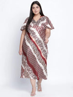 Chaste Natural Satin Print Women Plus Size Dress