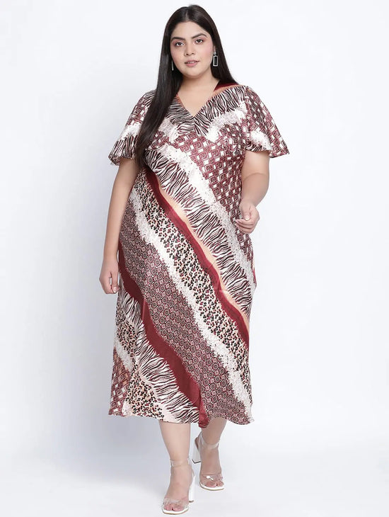 Chaste Natural Satin Print Women Plus Size Dress