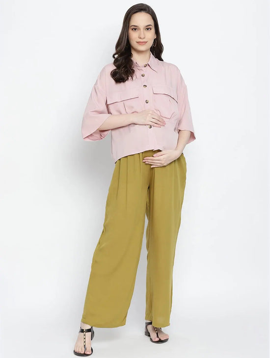 Young Olive Green Maternity Smocking Waist Pants