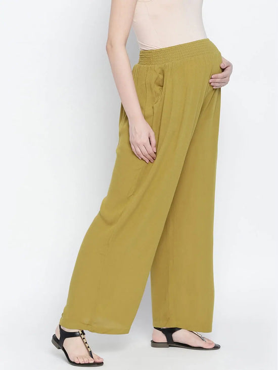 Young Olive Green Maternity Smocking Waist Pants