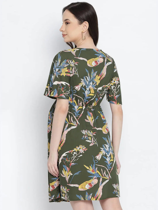 Emerland Green Printed Maternity Dress