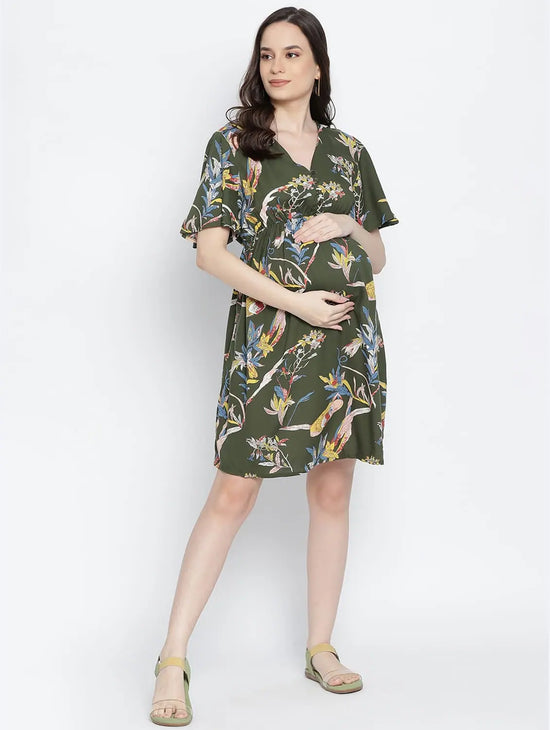 Emerland Green Printed Maternity Dress