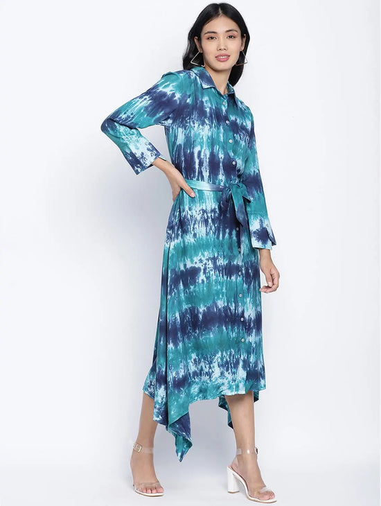 Divine Chic Tig Dye Button Down Women Dress