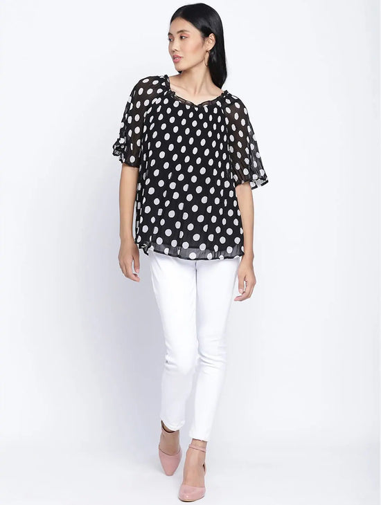 Pulpblack Pleated Polka Printed Women Top