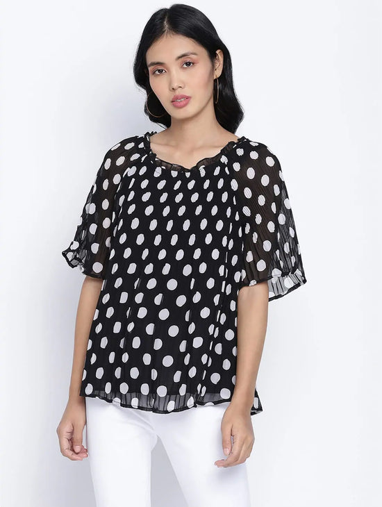 Pulpblack Pleated Polka Printed Women Top