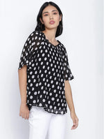 Pulpblack Pleated Polka Printed Women Top