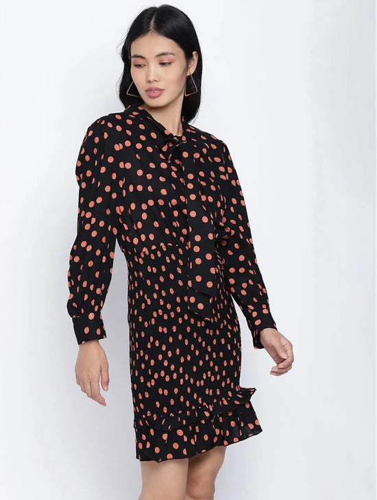 Blackliogious Somocked Up Dotted Printed Women Dress