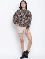 Dagger Creamy Brown Animal Printed Women Top