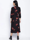 Alluring Black Floral Orint Button Down Women Dress