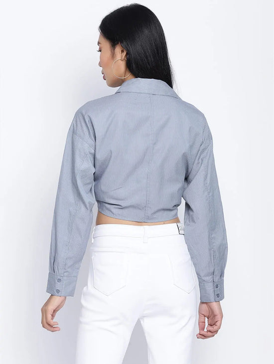 Bunnico Blue Overlapped Women Crop Shirt