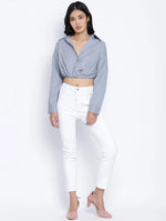 Bunnico Blue Overlapped Women Crop Shirt