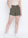 Crispy Glint Khaki Causal Women Linen Short