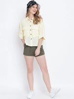 Crispy Glint Khaki Causal Women Linen Short