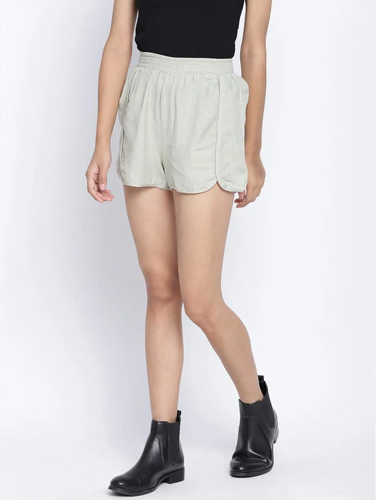 Refreshing Mint Green Women Linen Blend Shorts