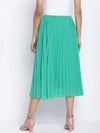 Pop Up Shiny Green Pleated Lined Women Skirt