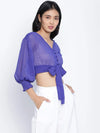 Happy Purple Women Crop Smocked Details Top