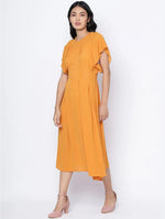 Sunflower Hue Solid Women Neck Details Dress