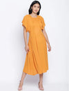 Sunflower Hue Solid Women Neck Details Dress