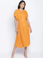 Sunflower Hue Solid Women Neck Details Dress