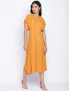 Sunflower Hue Solid Women Neck Details Dress