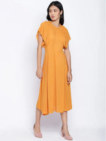 Sunflower Hue Solid Women Neck Details Dress