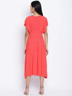 Flamboyant Red Solid Women Neck Details Dress