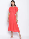 Flamboyant Red Solid Women Neck Details Dress