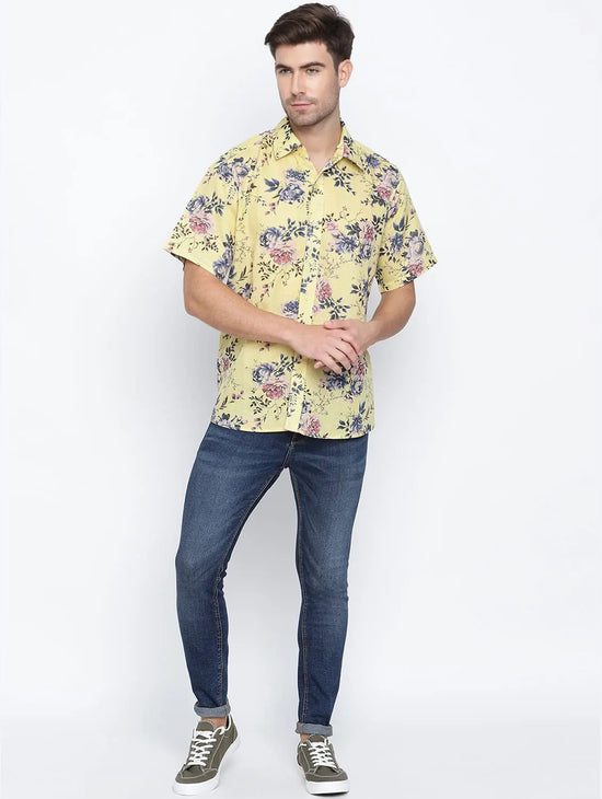 Sunny Yellow Floral Print Causal Men Shirt