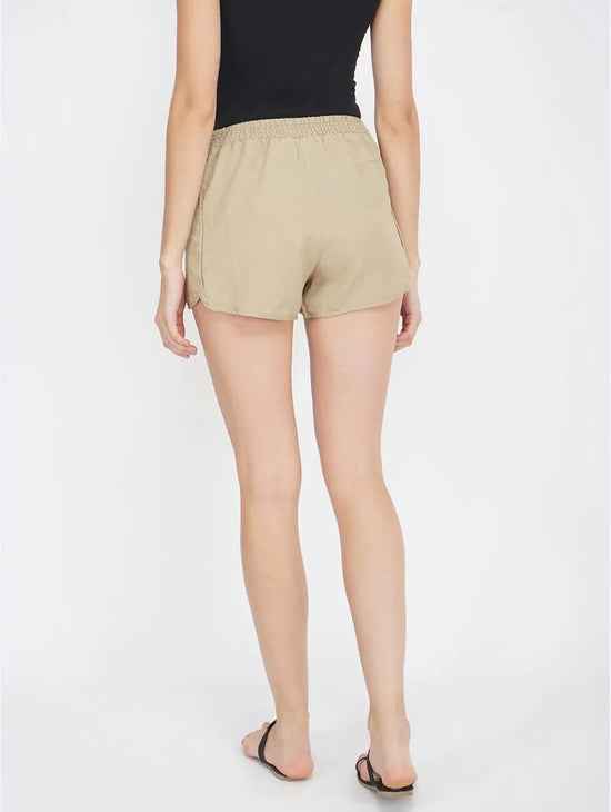 Basic Beige Women'S Smocked Waist Shorts