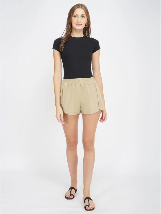 Basic Beige Women'S Smocked Waist Shorts